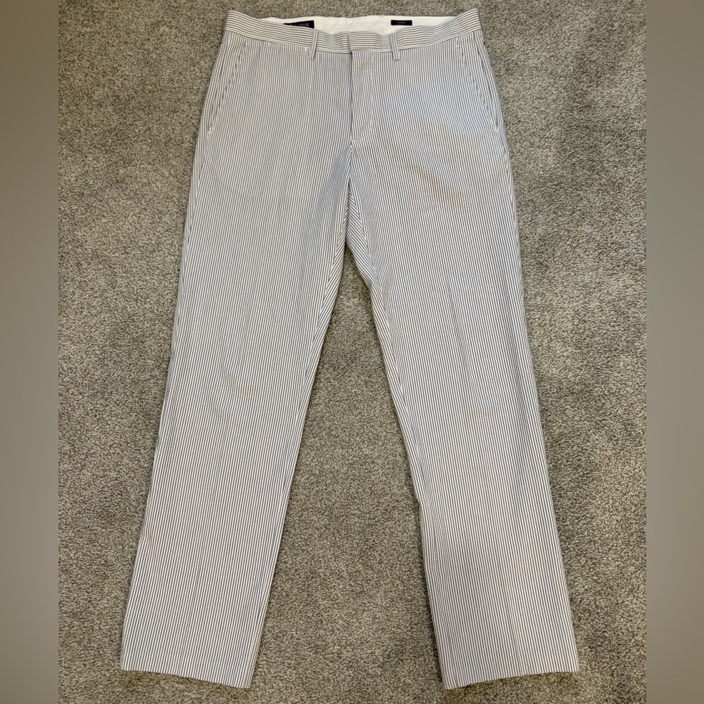 J. Crew Men's Bedford Pinstriped Blue Seersucker Cotton Dress Pants